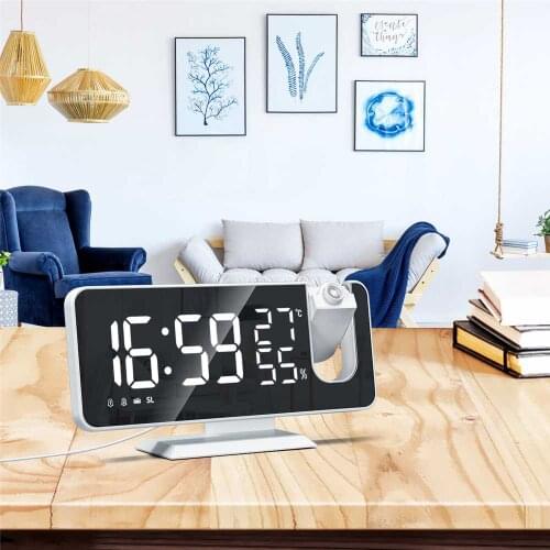 Multifunctional electronic mirror projection digital clock LED creative temperature and humidity alarm clock FM broadcast time