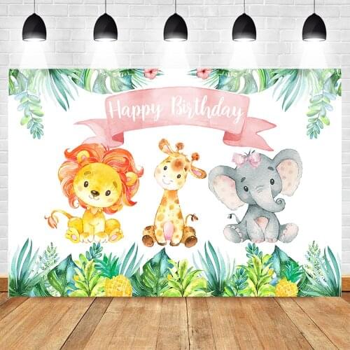 Mehofoto Safari Jungle Birthday Backdrop Party Animals Photography Background Watercolor Animals Birthday Party Banner Backdrops