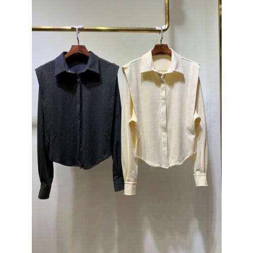 Fashion ladies 2021 new long sleeve sexy casual solid color knitted cotton shirt 1017