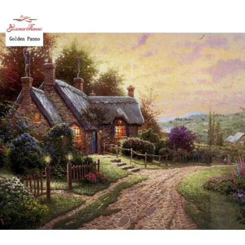 Golden Panno Needlework DIY DMC 14CT 11CT printed Cross stitch Embroidery kits Happy house white canvas Counted 17