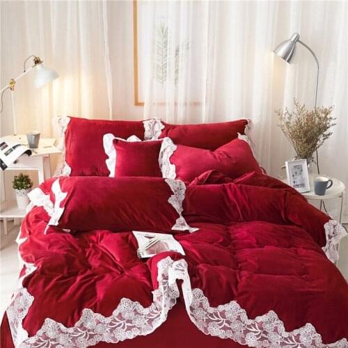 2018 NEW Crystal velvet lace Luxury Bedding Set Soft Bedclothes Duvet/Quilt Cover Bed Linen sheet set 4 Pieces Bedding Sets