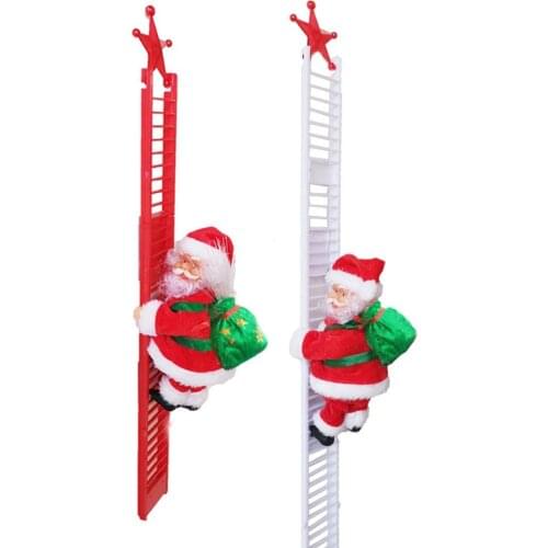 2020 NEW Electric Santa Claus Climbing Ladder Doll Hanging Ornament Plush Santa Doll Toy For Window Christmas Tree Decoration