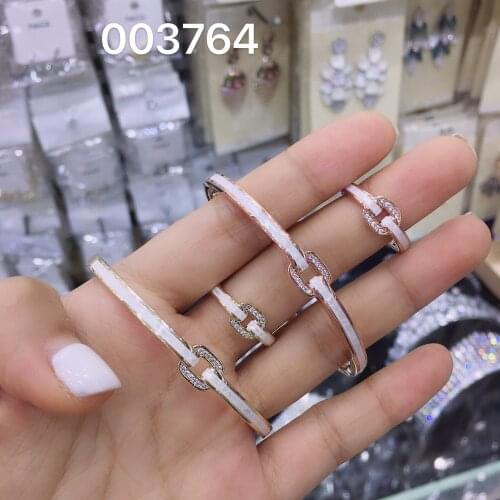 TIRIM 2020 NEW Trendy Belt Shape Bangle Ring for Women Abalone Shell Zirconia Wedding Engage Bracelet Set Dubai Jewelry