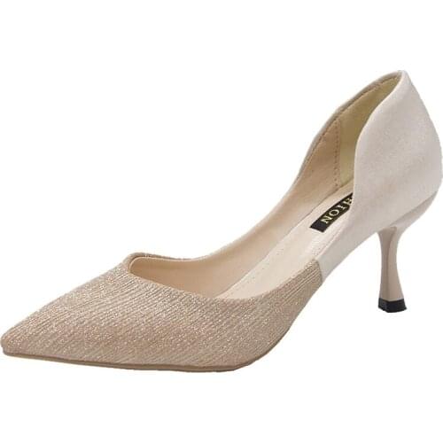 Single shoes 2020 new bride bridesmaid shoes net red wild sequin pointed champagne sexy thin heels