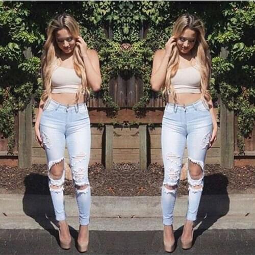 Casual Mid Jeans Pencil Style Summer Women Long 2020 Pants Boyfriend Fashion Skinny Ripped Cotton Cool fall Waist Jeans Denim