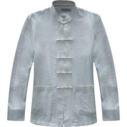 Shanghai Story 2019 New Sale Chinese Traditional Kung Fu Tops Long Sleeve Tang Suit Clothing For Men Cotton Blend Shirt