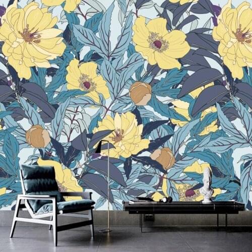 Modern Fashion Fresh Custom Pastoral Wallpaper Hand-painted Watercolor Yellow Flowers Art Decor Mural Photo Papel De Pared 3D