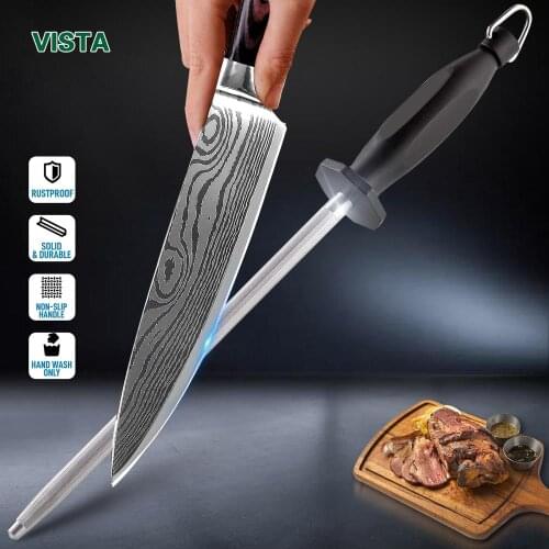 Knife Sharpener Rod 9.5 inch Honing Steel Professional Chef Sharpening Steels Stick For Kitchen Knife And Stainless Steel Knives