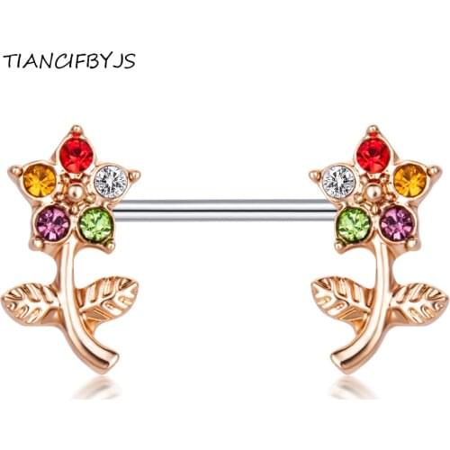 TICNCIFBYJS Flower Straight Barbell Nipple Piercing Tragus Ear Barbell Helix Earring Shiled Steel Sexy Body Jewelry Women 20pcs