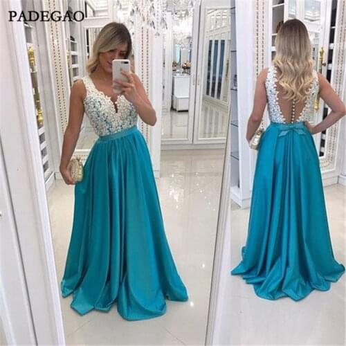 Gorgeous Evening Dress A-Line Appliques Sleeveless Long Prom Dresses Sweep Train Formal Evening Dresses Vestido de noche