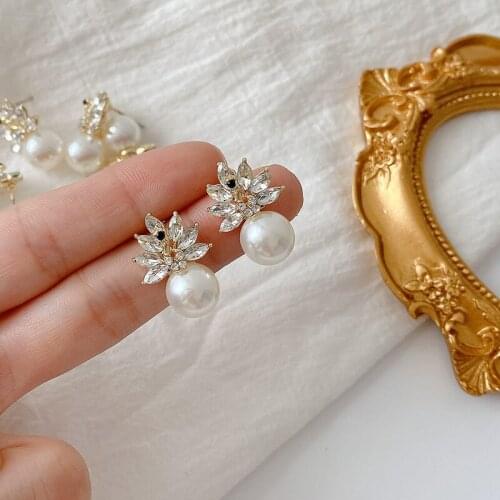 Japan and South Korea Pearl Peacock rhinestone Earrings diy handmade accessories homemade materials