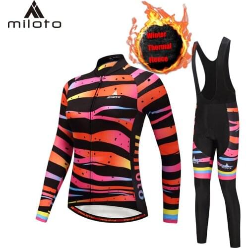 Miloto Women Bike Jersey Set Winter Cycling Clothing Thermal Fleece Long Sleeve Suit Lady Road Bike Uniform Outdoor Jacket