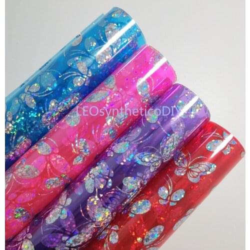1PC 21X29CM Transparent PVC Leather, Butterfly Printed Leather Sheets For Making Bows LEOsyntheticoDIY T335