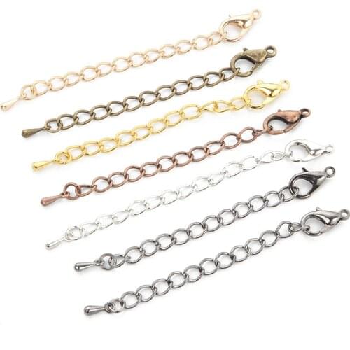 20pcs 50/70mm 7 Colors Extension End Chain With Lobster clasp Water Drop Bracelet Extension Tail Chain For Jewelry Making DIY