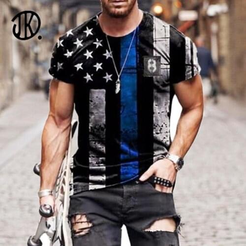2021 Summer American Independence Day Flag Printing T-Shirt Casual Pullover Loose Round Neck Oversize Clothing Short Sleeves Tee