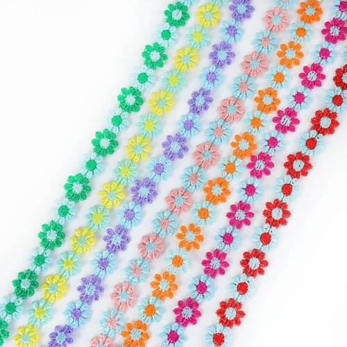 3yard/lot 12mm Wide Colorful Small Daisy Knitted Lace Wedding Dress Embroidery Decoration DIY Coat And Clothing Accessories Lace