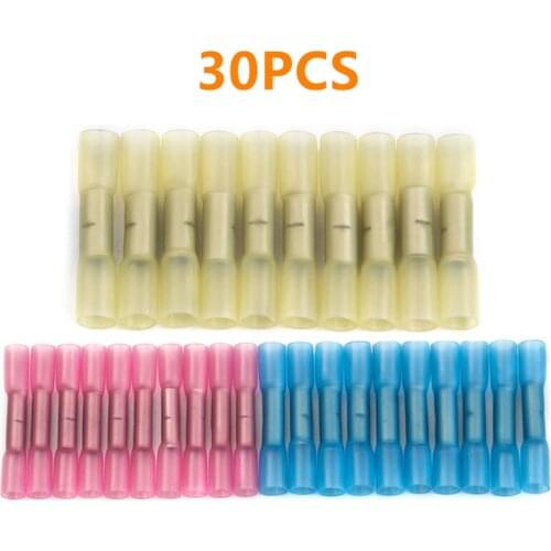 30PCS Heat Shrink Butt Connectors Insulated Crimping Splice Terminals Electrical Wire Cable Crimp Connector Assorted Kit