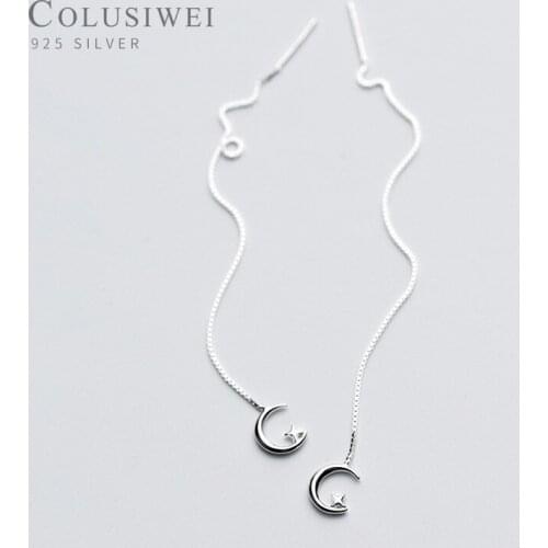 Colusiwei Simple Moon Bright Star Drop Earrings for Girls Lady Women Stylish Genuine 925 Sterling Silver Jewelry Brinco New
