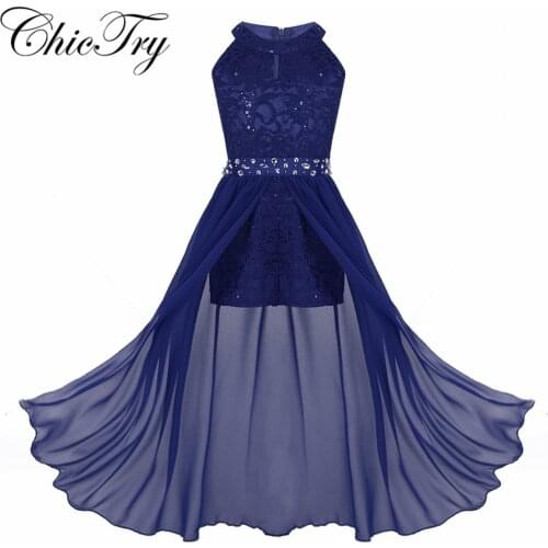 Kids Girls Sleeveless Floral Lace Shiny Rhinestone Maxi Dress Birthday Party Formal Dance Romper Gowns Ballet Performance Dress