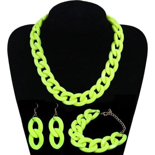 Designer original fluorescent color acrylic chain necklace 2020 fashion 3-piece jewelry factory direct sales