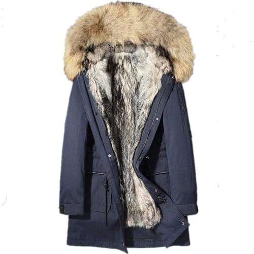 Mens Winter Jacket Real Fur Coat Natural Wolf Fur Liner Parka Men Real Raccoon Fur Collar Warm Jacket Winterjas L18-5500 MY1665