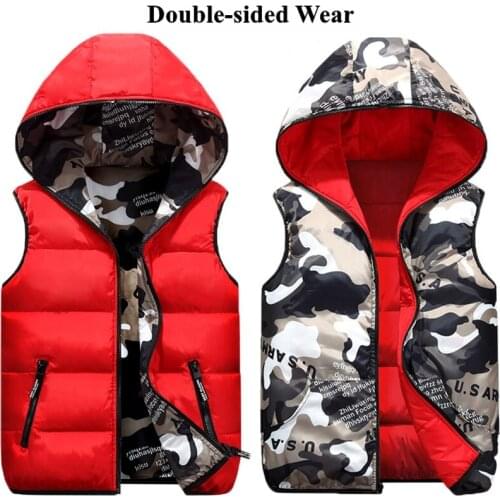 Autumn Winter Double-sided Wear Camouflage Down Cotton Waistcoat Outdoor Warm Parent-child Vest Sleeveless Padded Jacket Coats