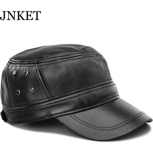 JNKET New Fashion Mens Cowhide Flat Caps Outdoor Sports Sunhat Windproof Hat Warm Earflaps Cap Leisure Casquette