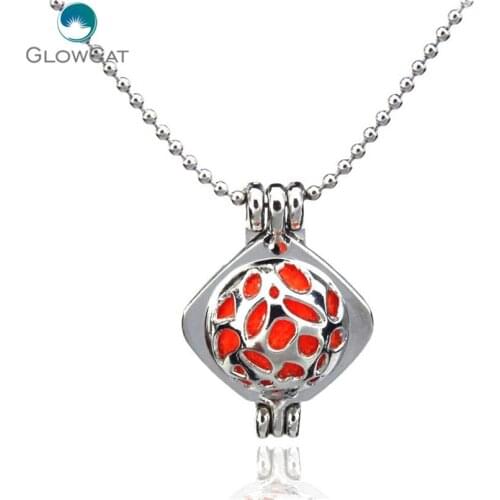 K22 Silver Square Cage Diffuser Locket Necklace Aromatherapy Steel Chain 16" Aroma Essential Oil Diffuser Locket