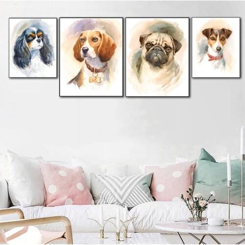 Canvas Painting Dog Portrait Wall Poster Easy to Hang Cute Cute Pug Beagle Dog Modern Style Living Room Study Home Decoration