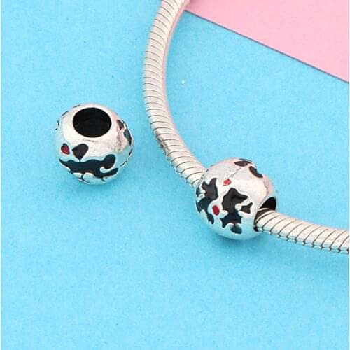 Leabyl Black Enamel Mickey Minnie Round Charms & Beads for Bracelet Bangle