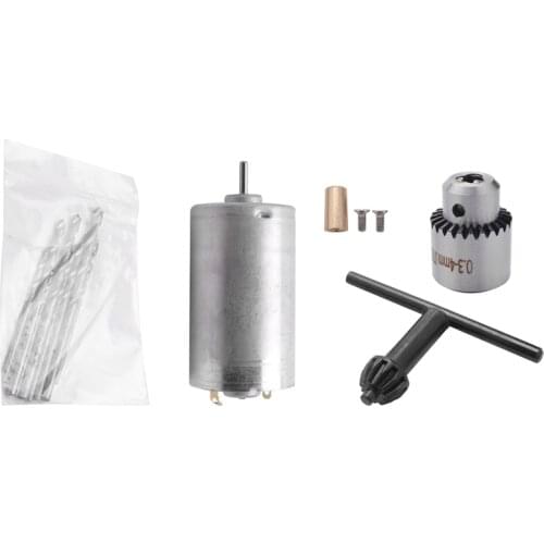 Mini Dc 12V Electric Motor Wood Pcb Hand Drill Press Drilling Set With 10Pc 0.5-3Mm Twist Bits And Jt0 Chucks Bracket Stand