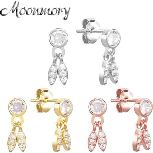 Moonmory 100% 925 Sterling Silver Two Seeds Earrings For Women Big Crystal CZ Rabbit Ears Pendant Party Jewelry Christmas Gifts