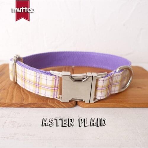 MUTTCO retailing High quality self-design dog collar Aster Plaid handmade poly satin and nylon 5 sizes dog collar UDC100
