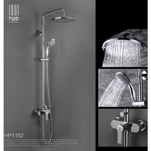 Bathroom Hot and Cold water Shower Set Brass Chrome Wall Mounted 10" Round Air Rainfall Shower Faucet with with Hand Shower Set