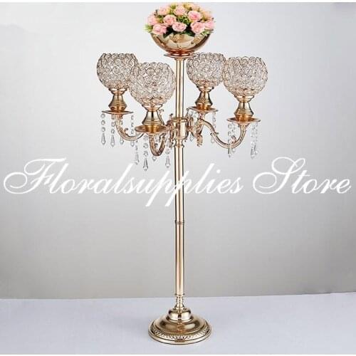 New Arrival Gold Silver 89CM Tall 5 Arms Candelabra Crystal Metal Candle Holder for Rustic Vintage Wedding Decor