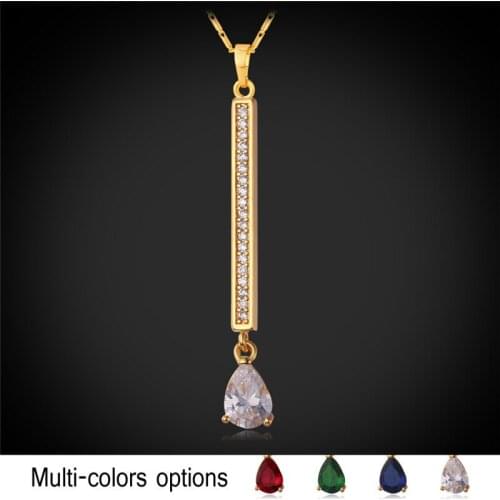 Necklaces & Pendants Water Drop Crystal Jewelry Fashion Cubic Zirconia Vintage Gold Color Necklace Women P977