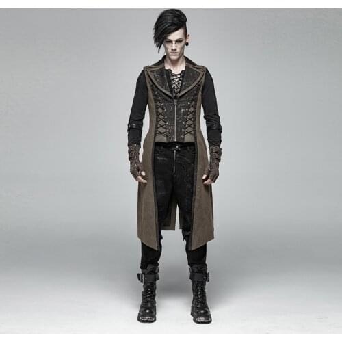 PUNK RAVE Men Steampunk Jackets Retro Palace Long Vest Coat Personality Fashion Party Long Waistcoat