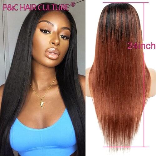 Straight Lace Wig Synthetic Human Hair Middle Part Wig 4x4 T Part Lace Closure Wig For black Women High Quality Ombre Perruque