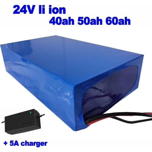 Customized 24v 40ah 50ah 60ah li-ion Battery Pack power 50A BMS for ebike Motor Solar wind car LED scooter lamp + 5A charger