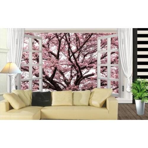 Custom 3d photo wallpaper for walls 3 d wall mural sitting room 3 d romantic cherry blossom scenery outside the window wallpaper