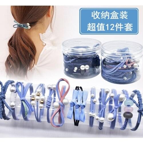 12 Pcs/box/set Pearls Elastic Hair Bands for Women Bowknot Beads Rubber Bands Ponytail Holder Girls Hair Ties Ropes Accessories