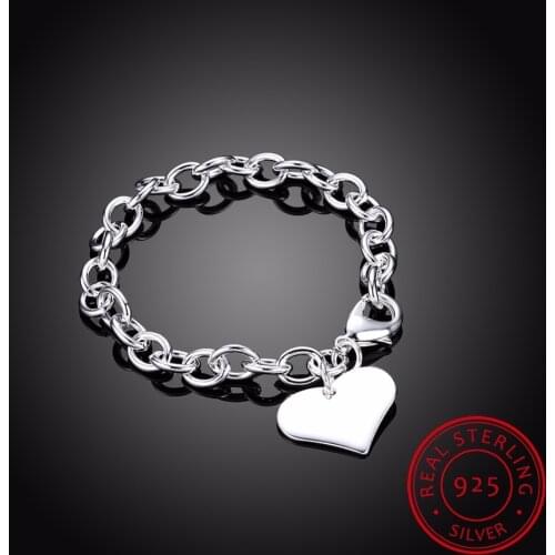 Luxury 925 Sterling Silver Bracelets Heart Charm Bracelet High Quality Men Women Fashion Silver Bracelet Fine Jewelry Mom Gift