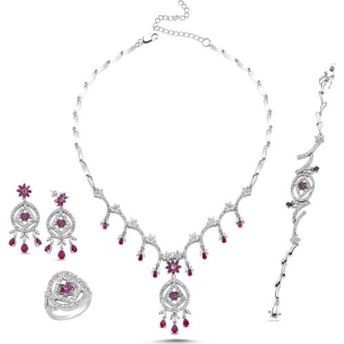Silverlina Silver Zircon Stone Necklace, Bracelet, Earrings and Ring Set