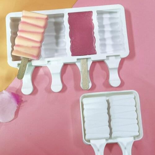 Silicone Ice Cream Molds 4 Cell Ice Cube Tray Food Safe Popsicle Maker DIY Homemade Freezer Ice Lolly Mould Home Ice Cream tools