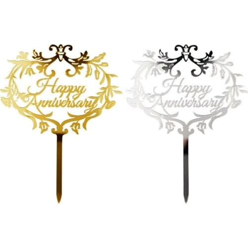 New Acrylic Happy Anniversary Cake Topper Fancy Lace Cupcake Topper Valentines Day Wedding party cake decoration
