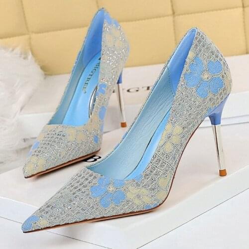 Shoes Fashion Women Pumps Sequin Cloth Pumps Women Shoes Stiletto High Heels Wedding Shoes Women Heels Plus Size 42 43