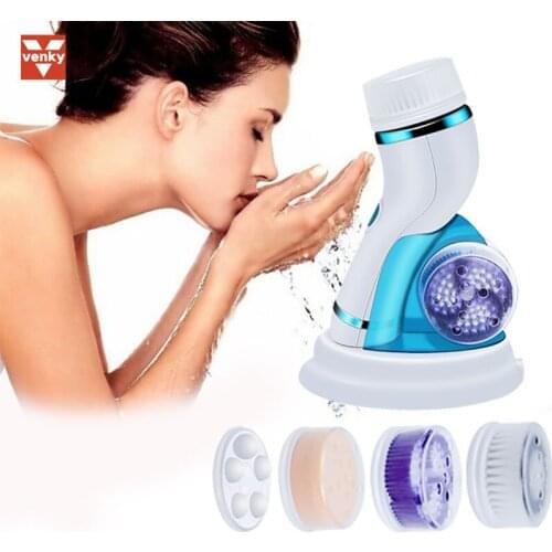 VENKY 4 in 1 Ultrasonic Electric Face Cleaner Silicone Face Cleansing Brush Facial Pore Cleaner Skin Care Device Facial Massager