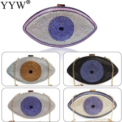 Funny Devil Eyes Evening Bags Women Ladies Clutch Party Purse Chain Crossbody Bag Rhinestone Clutch Luxury Handbags Designer