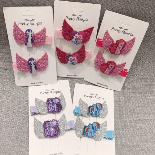 2PCS/Set New Design Animal Horse Unicorn Hair Pins Girls Party Gifts My Little Poni With Wings Icon Resin Hair Clips Head Wear