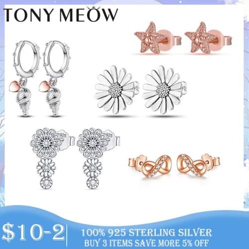 Summer New 925 Sterling Silver Daisy Flower Earring Stud Women White Enamel Sterling Silver jewellery Jewelry